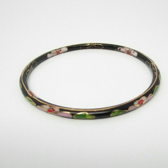 Vintage black cloisonné bangle bracelet - Picture 1 of 3